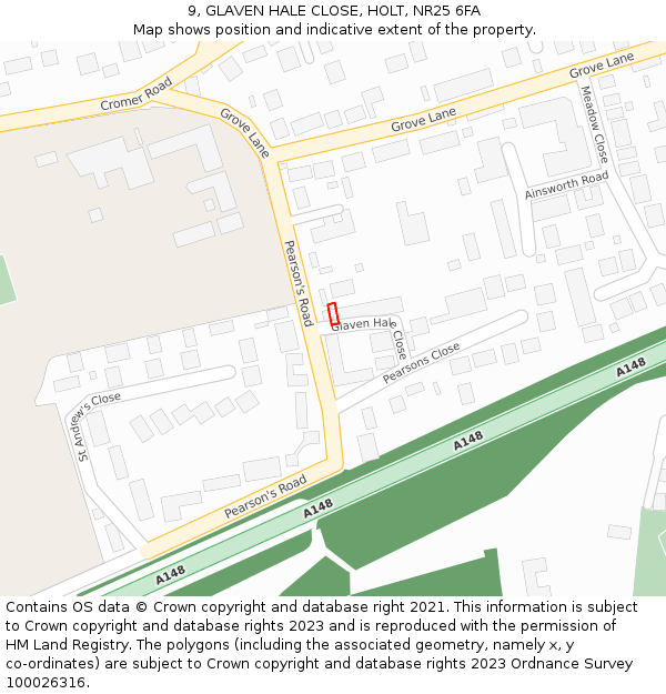 9, GLAVEN HALE CLOSE, HOLT, NR25 6FA: Location map and indicative extent of plot