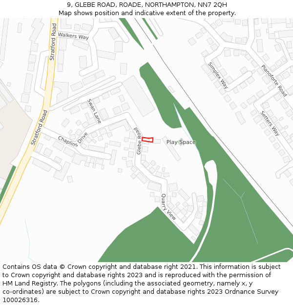 9, GLEBE ROAD, ROADE, NORTHAMPTON, NN7 2QH: Location map and indicative extent of plot
