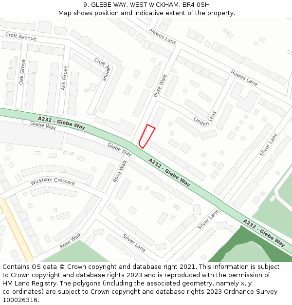 9, GLEBE WAY, WEST WICKHAM, BR4 0SH: Location map and indicative extent of plot