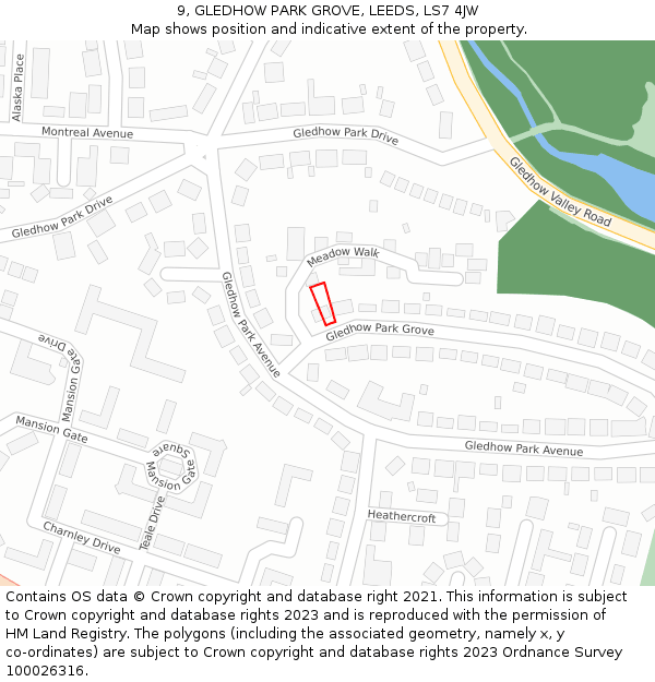 9, GLEDHOW PARK GROVE, LEEDS, LS7 4JW: Location map and indicative extent of plot