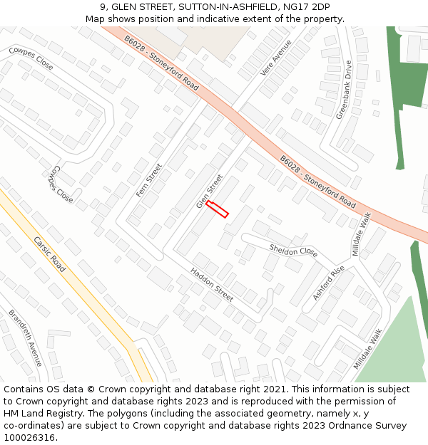 9, GLEN STREET, SUTTON-IN-ASHFIELD, NG17 2DP: Location map and indicative extent of plot