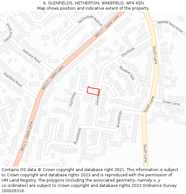 9, GLENFIELDS, NETHERTON, WAKEFIELD, WF4 4SN: Location map and indicative extent of plot