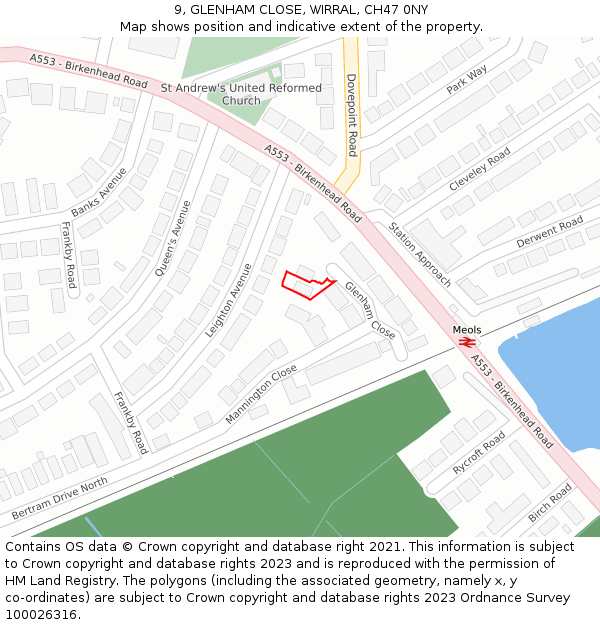 9, GLENHAM CLOSE, WIRRAL, CH47 0NY: Location map and indicative extent of plot