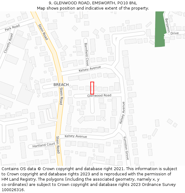 9, GLENWOOD ROAD, EMSWORTH, PO10 8NL: Location map and indicative extent of plot