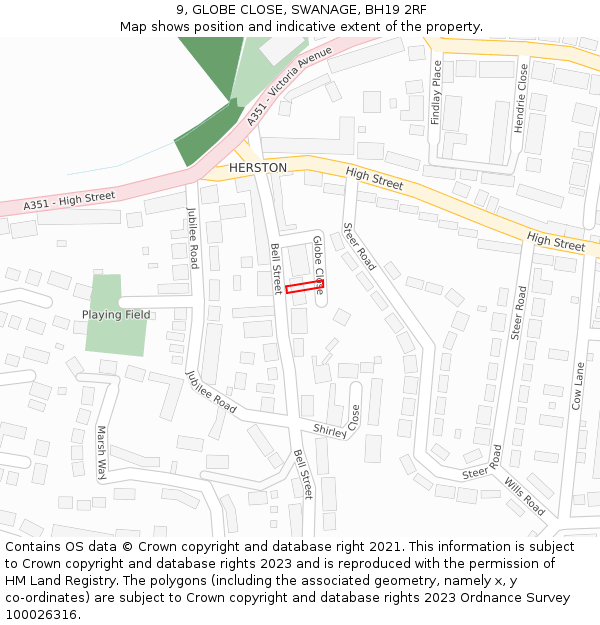 9, GLOBE CLOSE, SWANAGE, BH19 2RF: Location map and indicative extent of plot