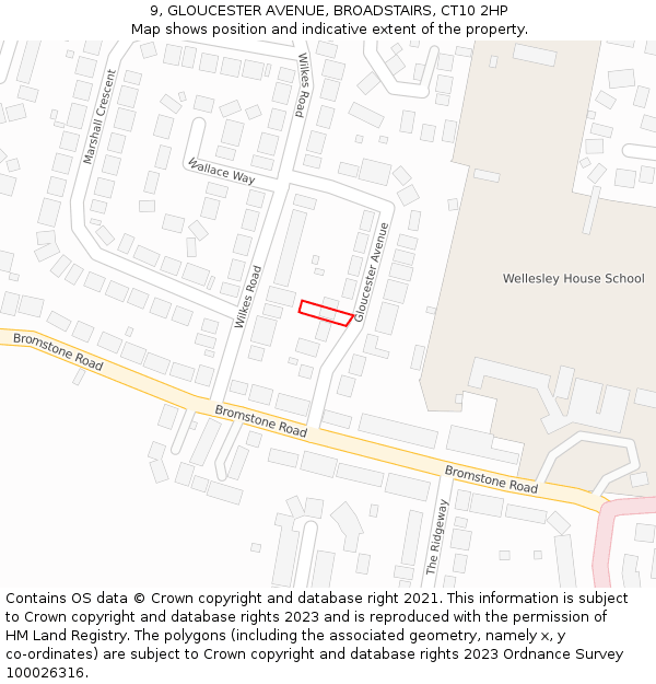 9, GLOUCESTER AVENUE, BROADSTAIRS, CT10 2HP: Location map and indicative extent of plot