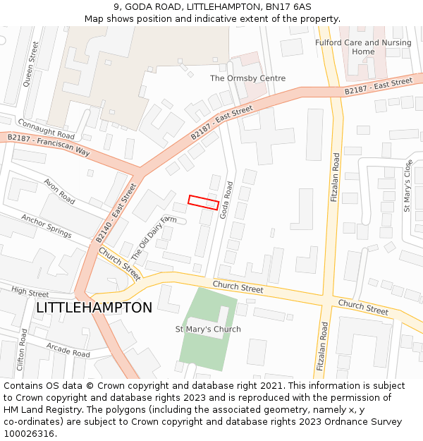 9, GODA ROAD, LITTLEHAMPTON, BN17 6AS: Location map and indicative extent of plot