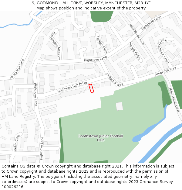 9, GODMOND HALL DRIVE, WORSLEY, MANCHESTER, M28 1YF: Location map and indicative extent of plot