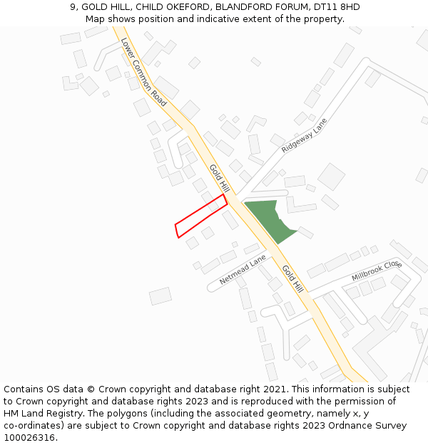 9, GOLD HILL, CHILD OKEFORD, BLANDFORD FORUM, DT11 8HD: Location map and indicative extent of plot