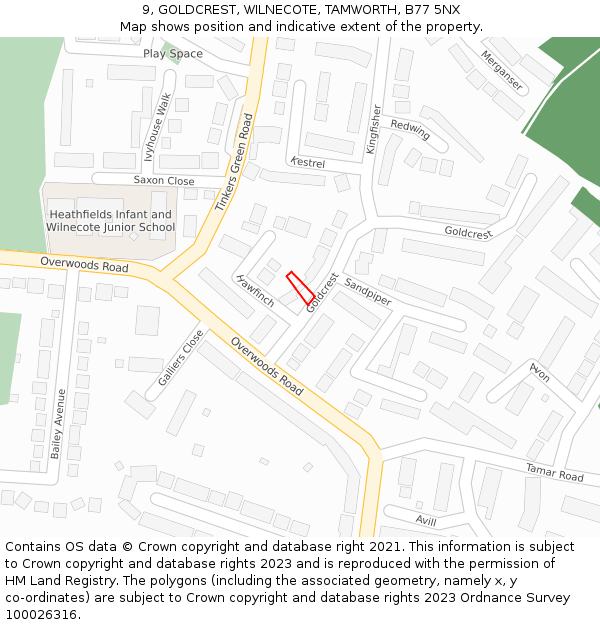 9, GOLDCREST, WILNECOTE, TAMWORTH, B77 5NX: Location map and indicative extent of plot