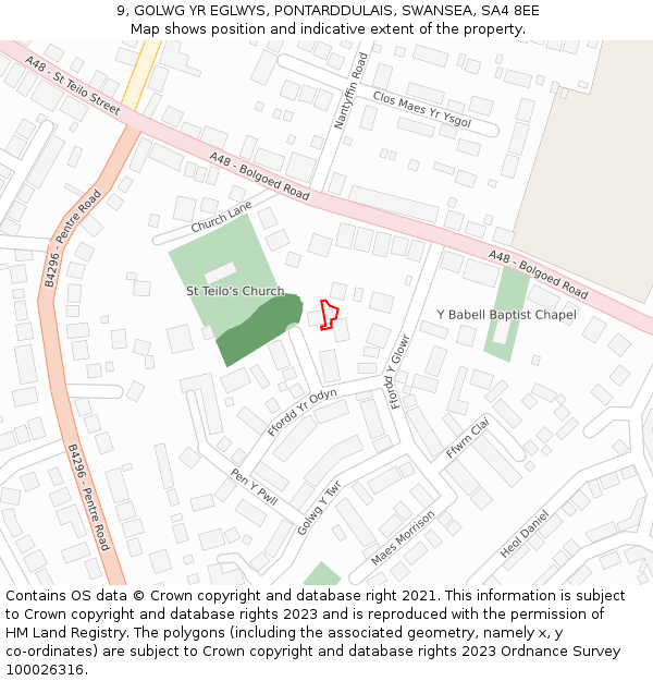 9, GOLWG YR EGLWYS, PONTARDDULAIS, SWANSEA, SA4 8EE: Location map and indicative extent of plot