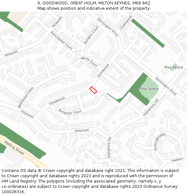 9, GOODWOOD, GREAT HOLM, MILTON KEYNES, MK8 9AZ: Location map and indicative extent of plot