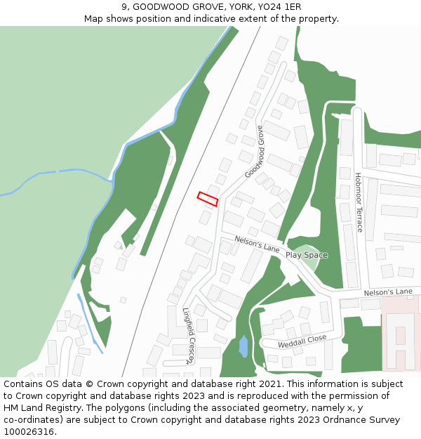 9, GOODWOOD GROVE, YORK, YO24 1ER: Location map and indicative extent of plot