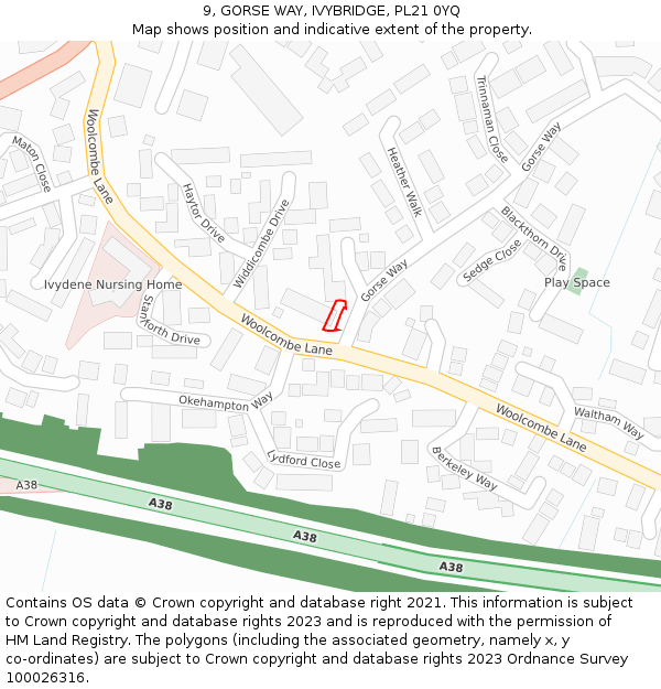 9, GORSE WAY, IVYBRIDGE, PL21 0YQ: Location map and indicative extent of plot