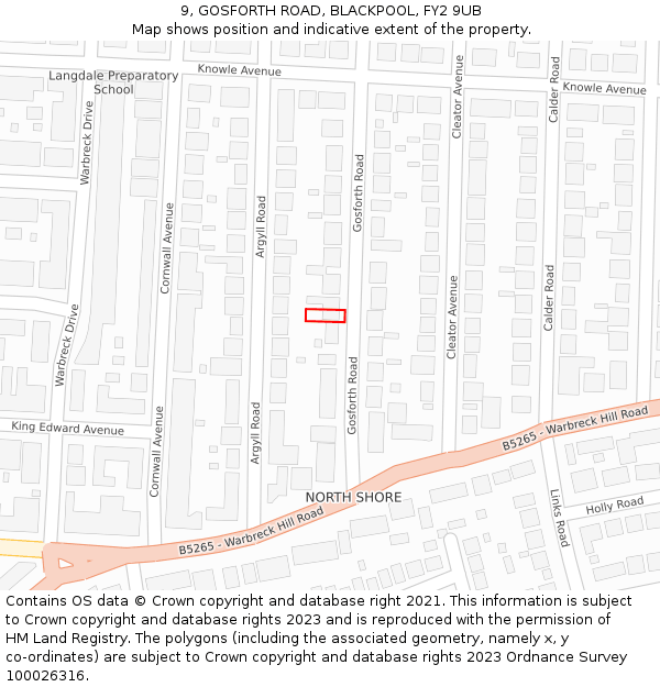 9, GOSFORTH ROAD, BLACKPOOL, FY2 9UB: Location map and indicative extent of plot