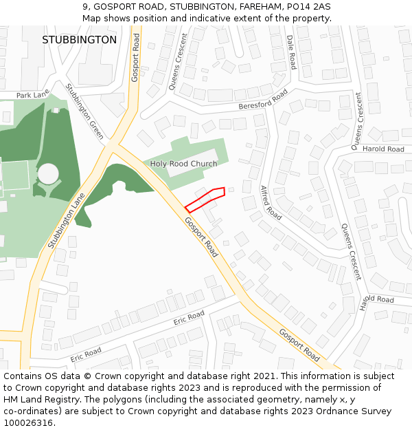 9, GOSPORT ROAD, STUBBINGTON, FAREHAM, PO14 2AS: Location map and indicative extent of plot