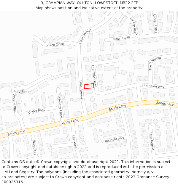 9, GRAMPIAN WAY, OULTON, LOWESTOFT, NR32 3EP: Location map and indicative extent of plot