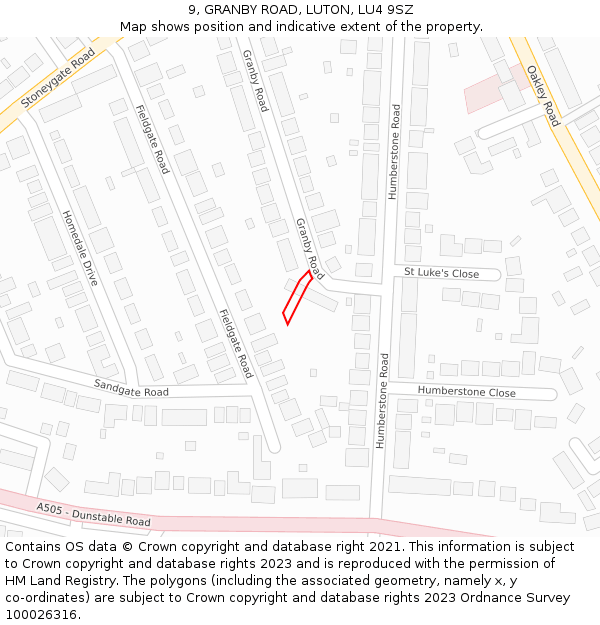 9, GRANBY ROAD, LUTON, LU4 9SZ: Location map and indicative extent of plot