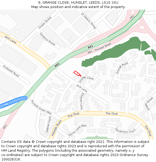 9, GRANGE CLOSE, HUNSLET, LEEDS, LS10 1SU: Location map and indicative extent of plot