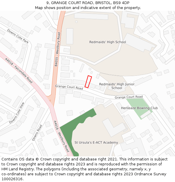 9, GRANGE COURT ROAD, BRISTOL, BS9 4DP: Location map and indicative extent of plot