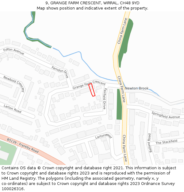 9, GRANGE FARM CRESCENT, WIRRAL, CH48 9YD: Location map and indicative extent of plot