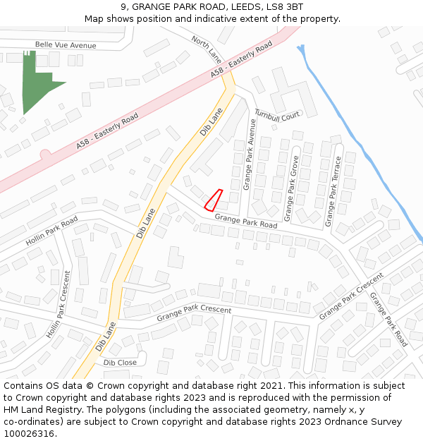 9, GRANGE PARK ROAD, LEEDS, LS8 3BT: Location map and indicative extent of plot