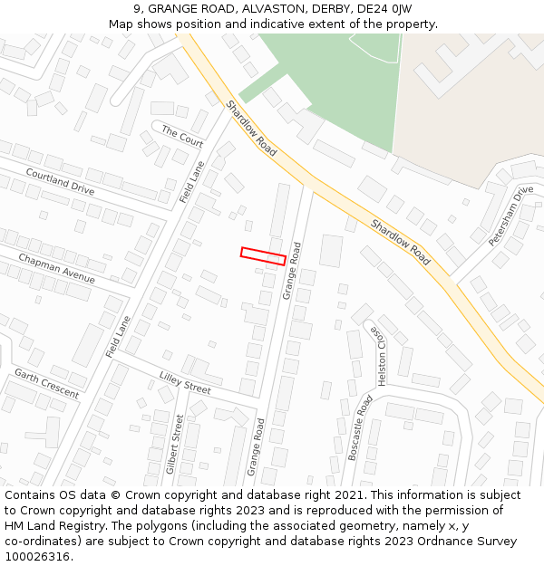 9, GRANGE ROAD, ALVASTON, DERBY, DE24 0JW: Location map and indicative extent of plot