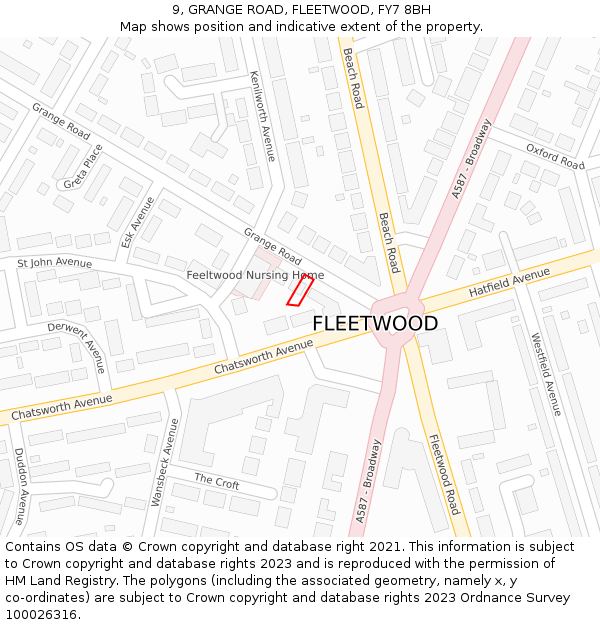 9, GRANGE ROAD, FLEETWOOD, FY7 8BH: Location map and indicative extent of plot