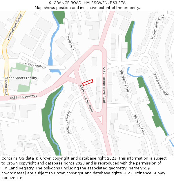 9, GRANGE ROAD, HALESOWEN, B63 3EA: Location map and indicative extent of plot