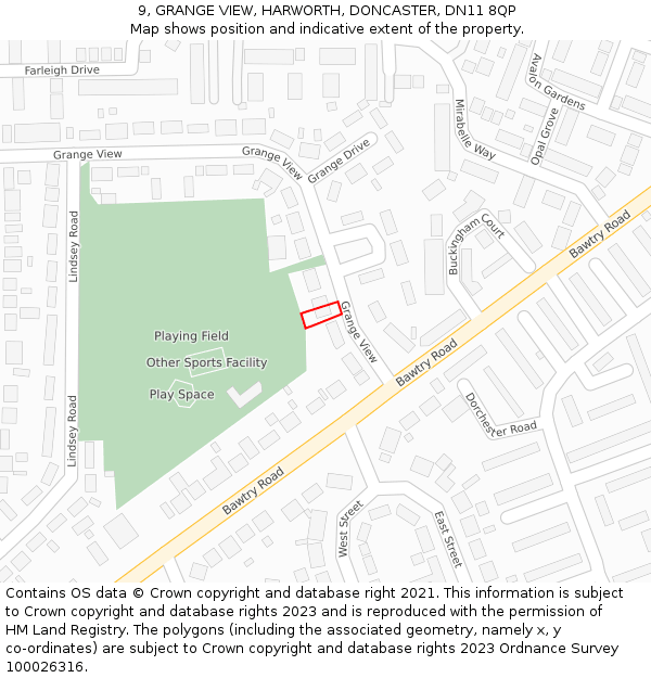 9, GRANGE VIEW, HARWORTH, DONCASTER, DN11 8QP: Location map and indicative extent of plot