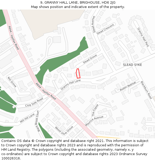 9, GRANNY HALL LANE, BRIGHOUSE, HD6 2JG: Location map and indicative extent of plot