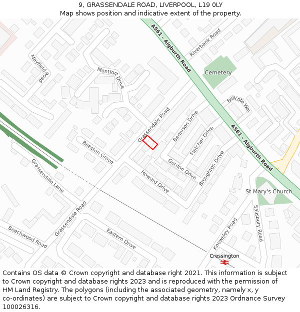 9, GRASSENDALE ROAD, LIVERPOOL, L19 0LY: Location map and indicative extent of plot