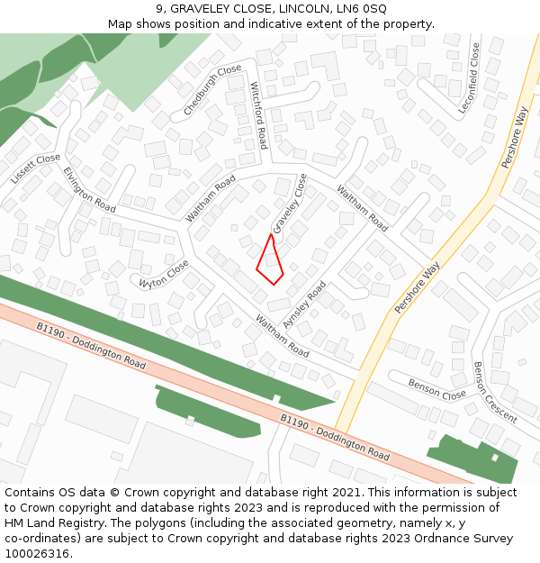 9, GRAVELEY CLOSE, LINCOLN, LN6 0SQ: Location map and indicative extent of plot