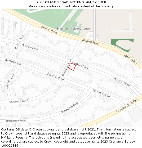 9, GRAYLANDS ROAD, NOTTINGHAM, NG8 4ER: Location map and indicative extent of plot