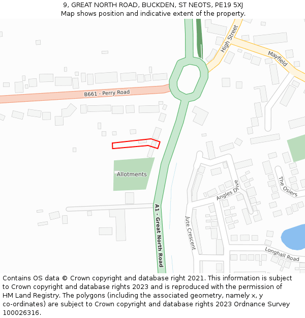 9, GREAT NORTH ROAD, BUCKDEN, ST NEOTS, PE19 5XJ: Location map and indicative extent of plot