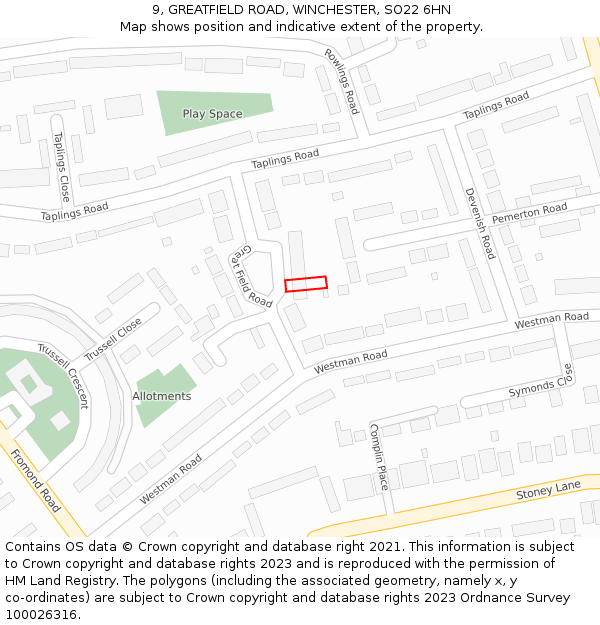 9, GREATFIELD ROAD, WINCHESTER, SO22 6HN: Location map and indicative extent of plot