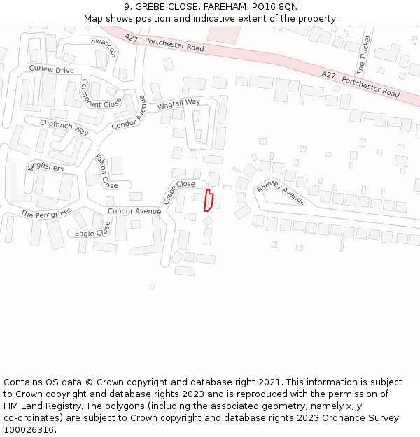 9, GREBE CLOSE, FAREHAM, PO16 8QN: Location map and indicative extent of plot
