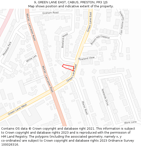 9, GREEN LANE EAST, CABUS, PRESTON, PR3 1JS: Location map and indicative extent of plot