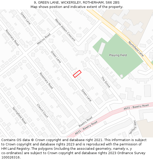 9, GREEN LANE, WICKERSLEY, ROTHERHAM, S66 2BS: Location map and indicative extent of plot