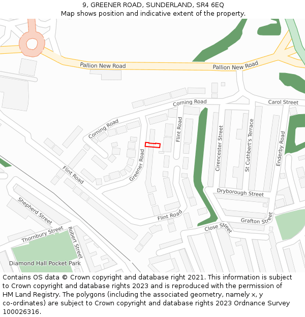 9, GREENER ROAD, SUNDERLAND, SR4 6EQ: Location map and indicative extent of plot