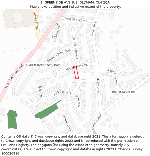 9, GREENSIDE AVENUE, OLDHAM, OL4 2QA: Location map and indicative extent of plot