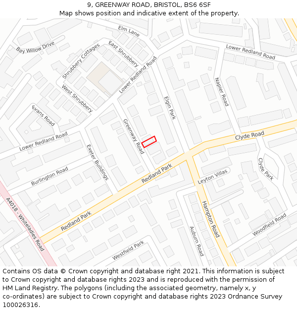 9, GREENWAY ROAD, BRISTOL, BS6 6SF: Location map and indicative extent of plot