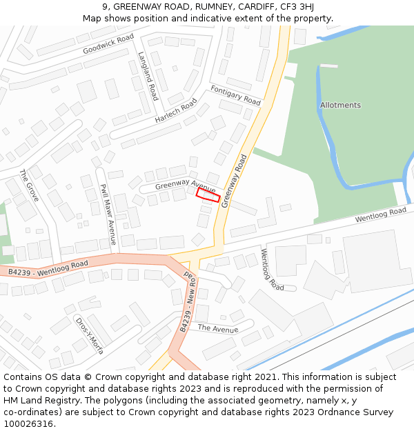 9, GREENWAY ROAD, RUMNEY, CARDIFF, CF3 3HJ: Location map and indicative extent of plot