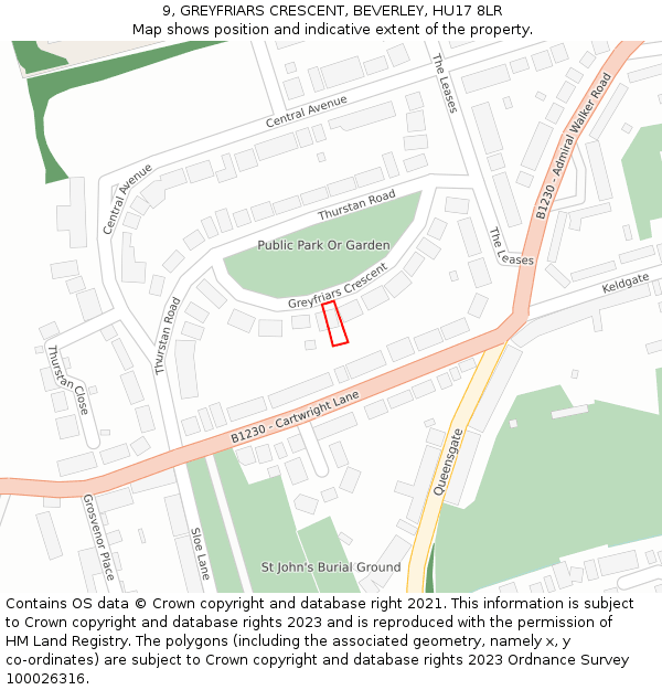 9, GREYFRIARS CRESCENT, BEVERLEY, HU17 8LR: Location map and indicative extent of plot