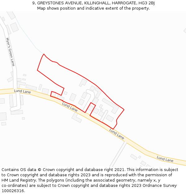 9, GREYSTONES AVENUE, KILLINGHALL, HARROGATE, HG3 2BJ: Location map and indicative extent of plot