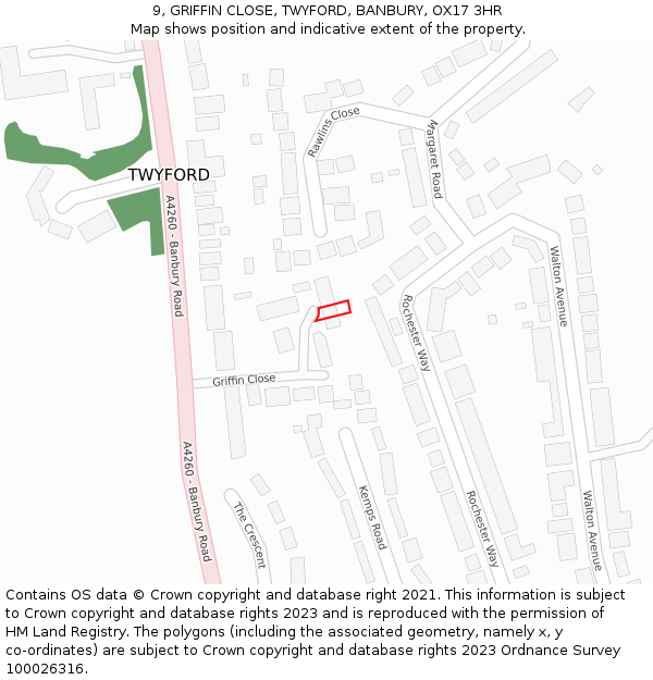 9, GRIFFIN CLOSE, TWYFORD, BANBURY, OX17 3HR: Location map and indicative extent of plot