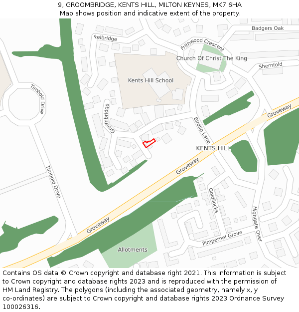 9, GROOMBRIDGE, KENTS HILL, MILTON KEYNES, MK7 6HA: Location map and indicative extent of plot