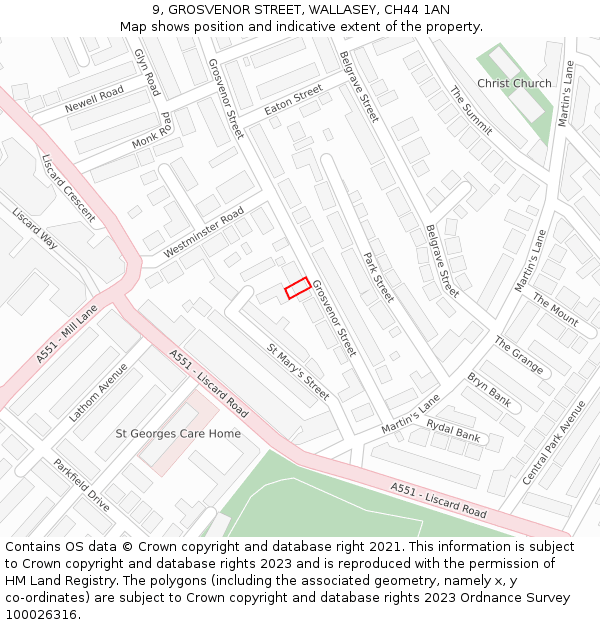 9, GROSVENOR STREET, WALLASEY, CH44 1AN: Location map and indicative extent of plot