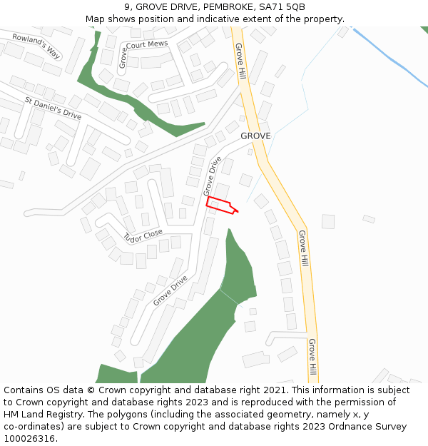 9, GROVE DRIVE, PEMBROKE, SA71 5QB: Location map and indicative extent of plot