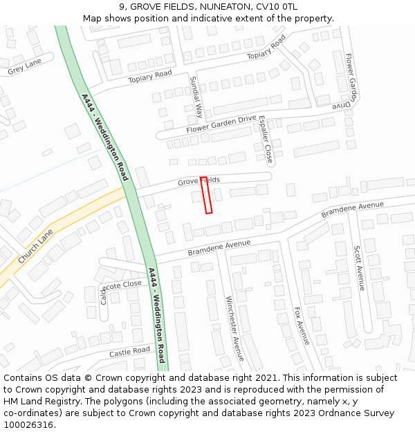 9, GROVE FIELDS, NUNEATON, CV10 0TL: Location map and indicative extent of plot